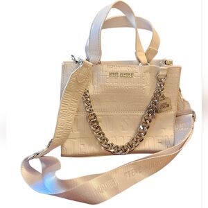 Steve Madden Off White Embossed Crossbody Tote Bag With Chain Detail